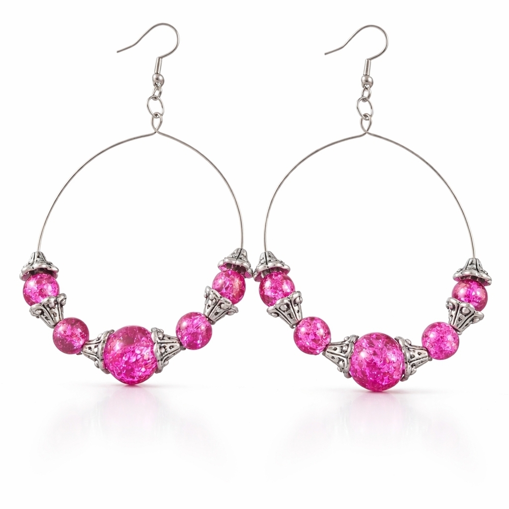 Elegant Pink Beaded Hoop Earrings